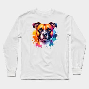 Bright Watercolor Staffordshire Terrier Long Sleeve T-Shirt